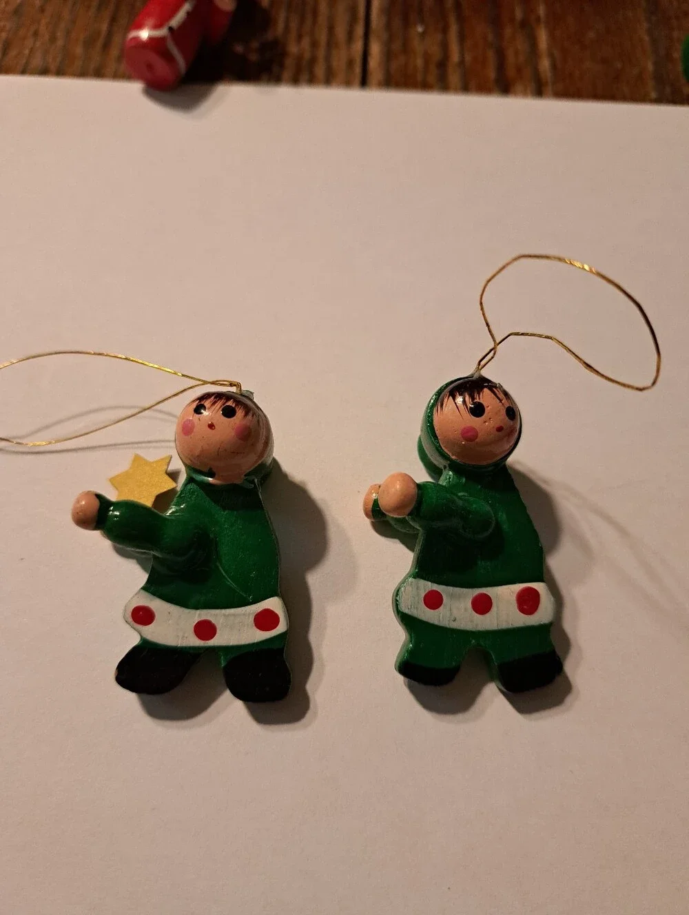 Vintage Wood Christmas Ornaments Lot 6 Hand Painted Wooden Rustic Farmhouse